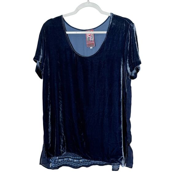 Johnny Was Taylor Embroidered Tunic Top Blue Velvet Silk Blend Size Small - Picture 4 of 6